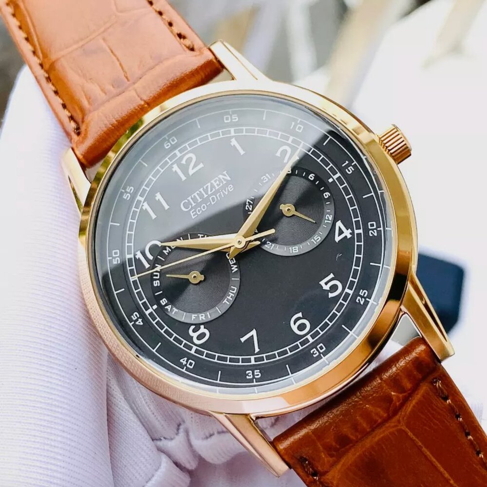Citizen Eco-Drive Black Leather Strap Men's Watch